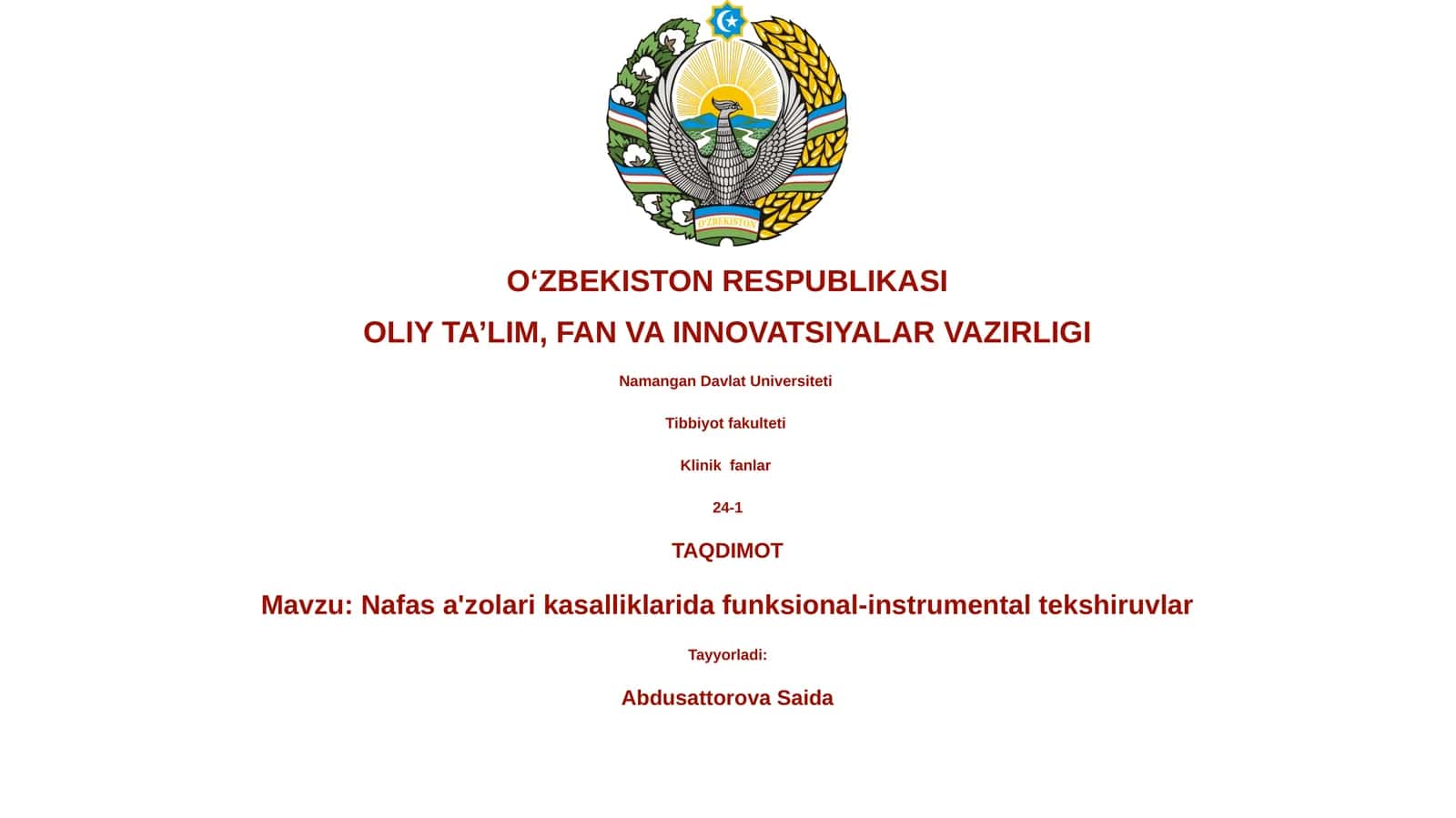 Nafas a'zolari kasalliklarida funksional-instrumental tekshiruvlar 1