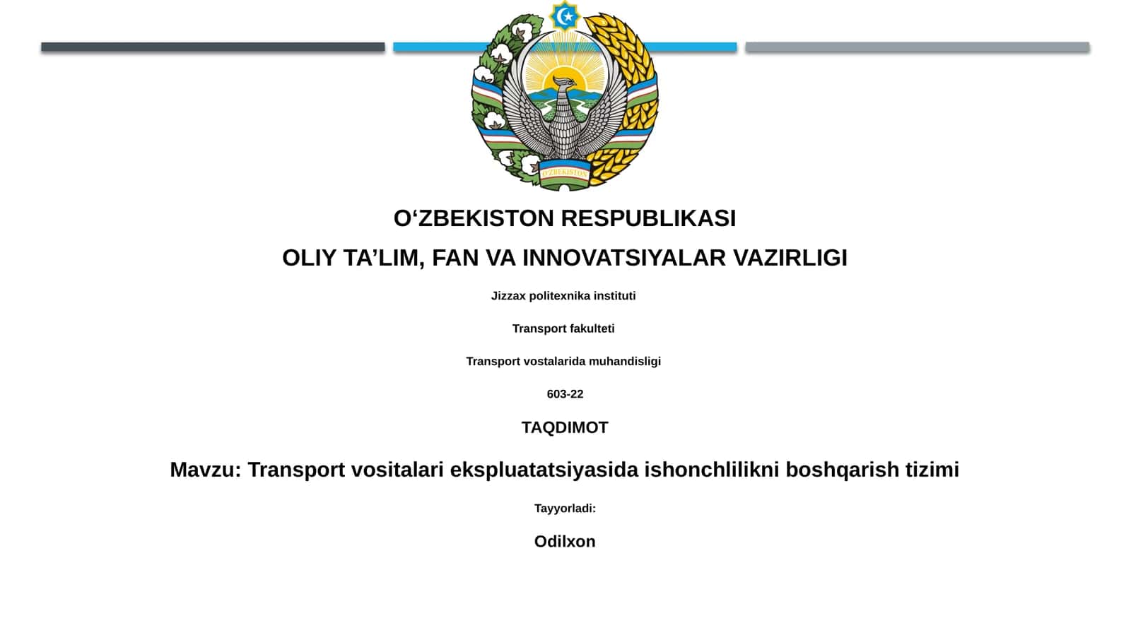 Transport vositalari ekspluatatsiyasida ishonchlilikni boshqarish tizimi 1