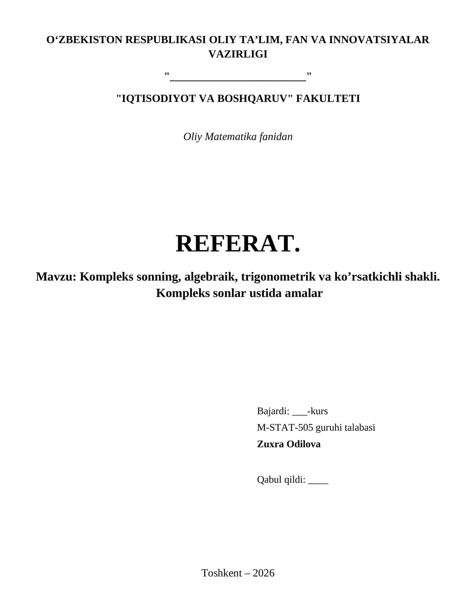 Kompleks sonning, algebraik, trigonometrik va koʼrsatkichli shakli. 1