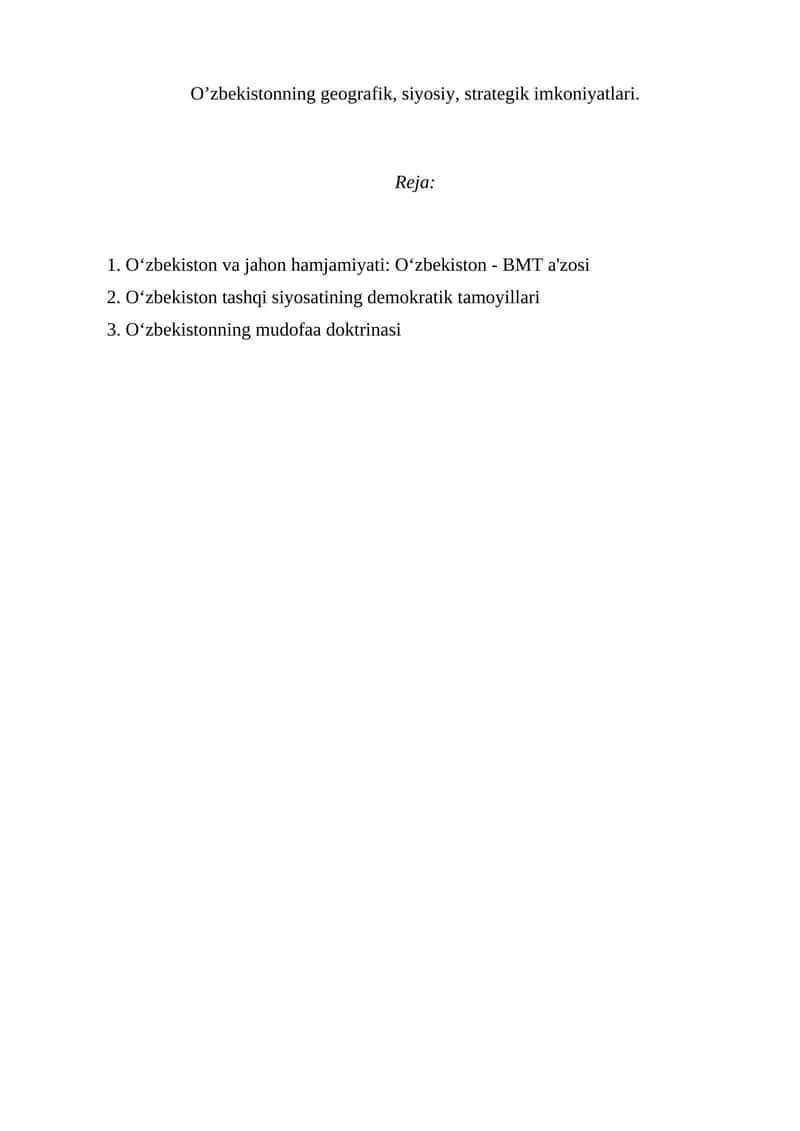 O'zbekistonning geografik, siyosiy, strategik imkoniyatlari 1