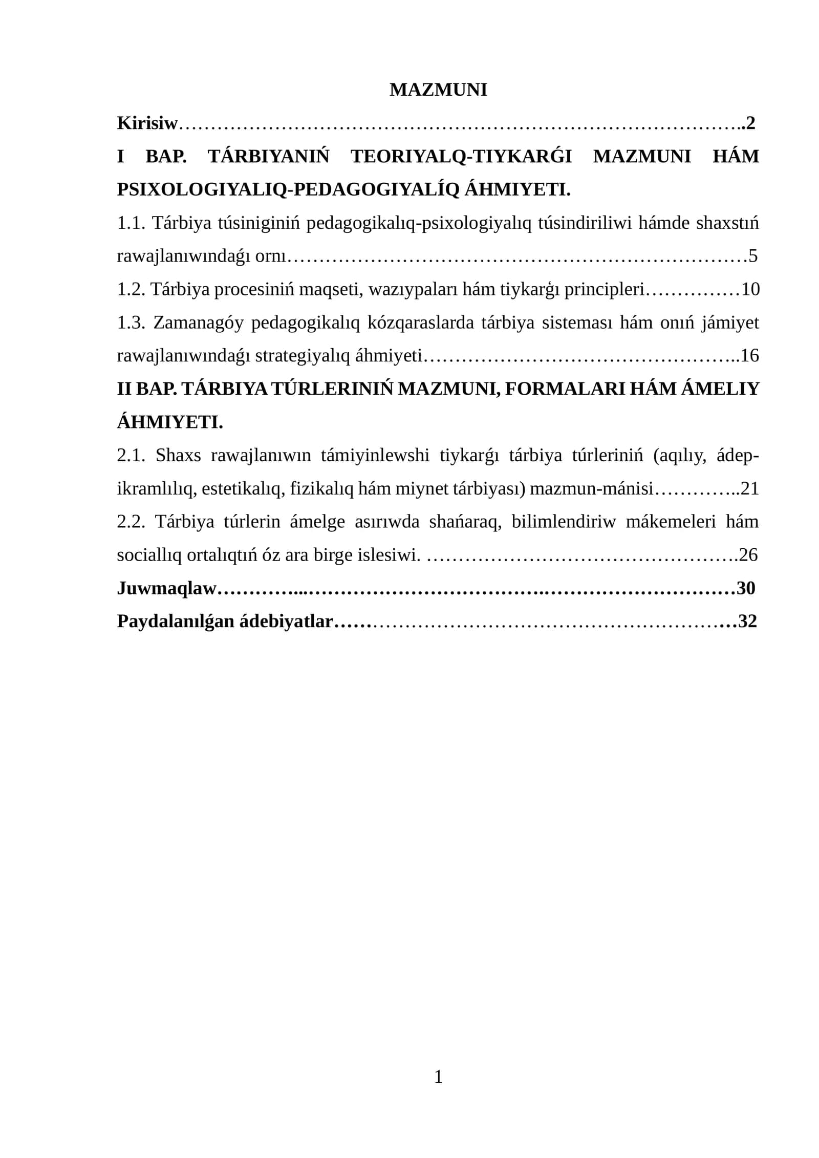TÁRBIYANIŃ TEORIYALQ-TIYKARǴI MAZMUNI HÁM PSIXOLOGIYALIQ-PEDAGOGIYALÍQ ÁHMIYETI 1