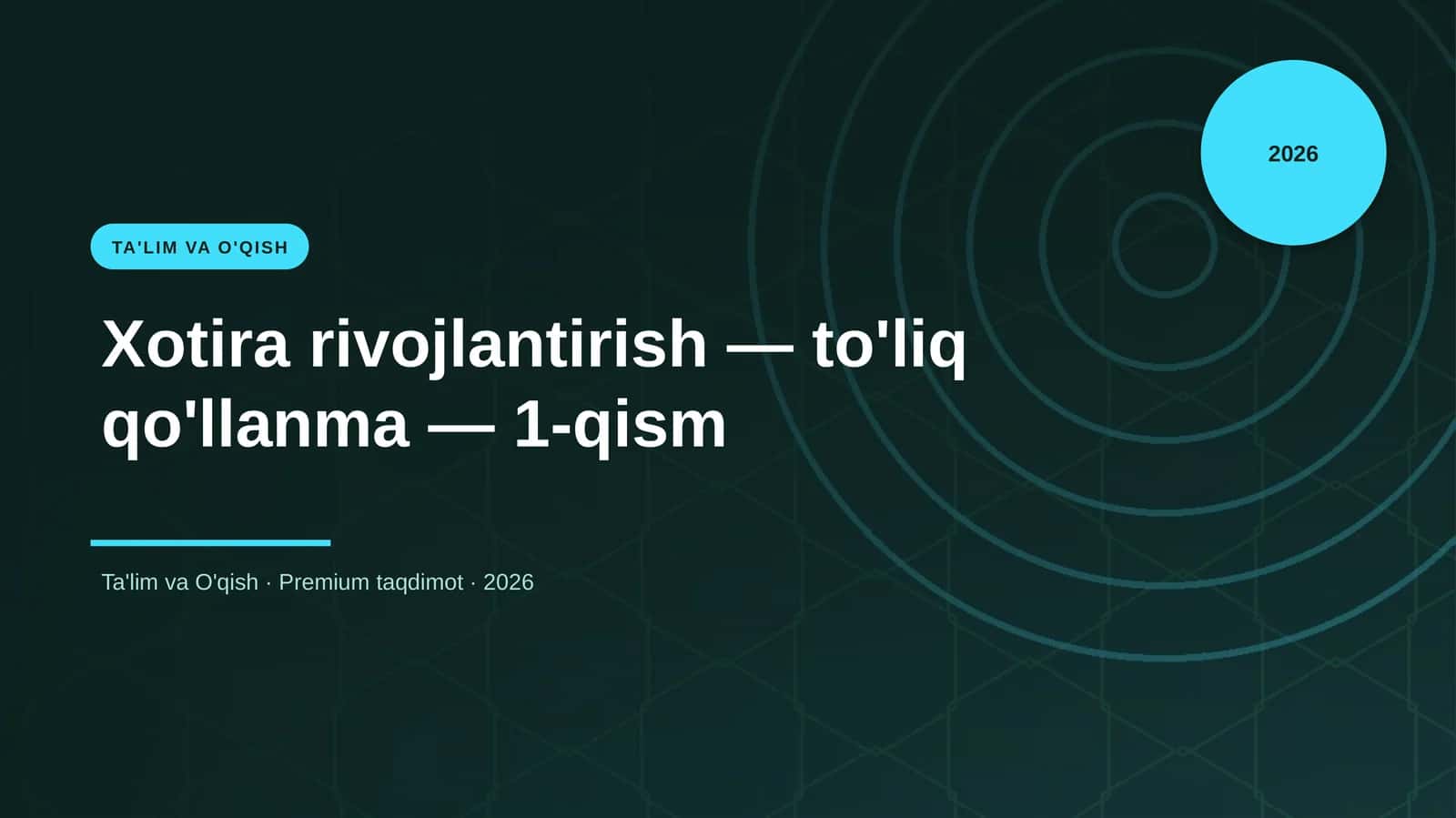 Xotira rivojlantirish — to'liq qo'llanma — 1-qism 1