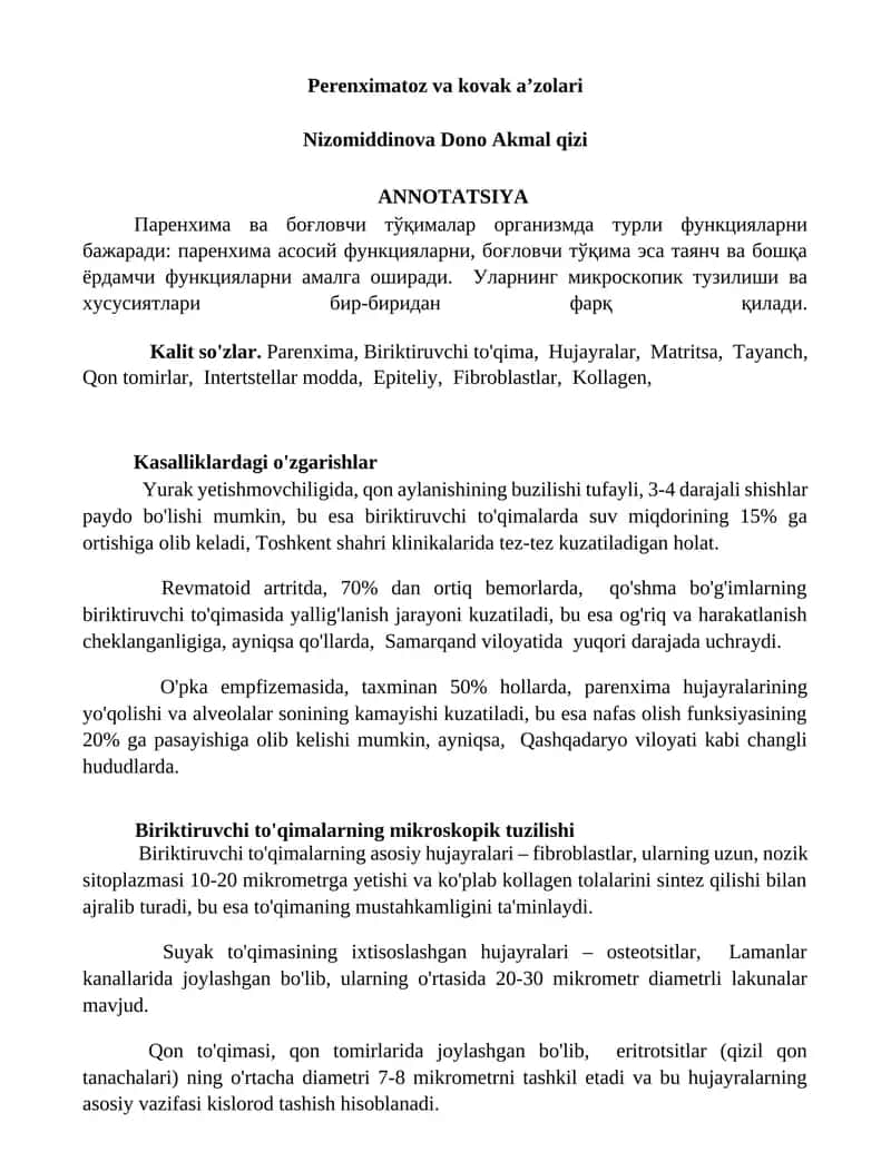 Perenximatoz va kovak aʼzolari 1