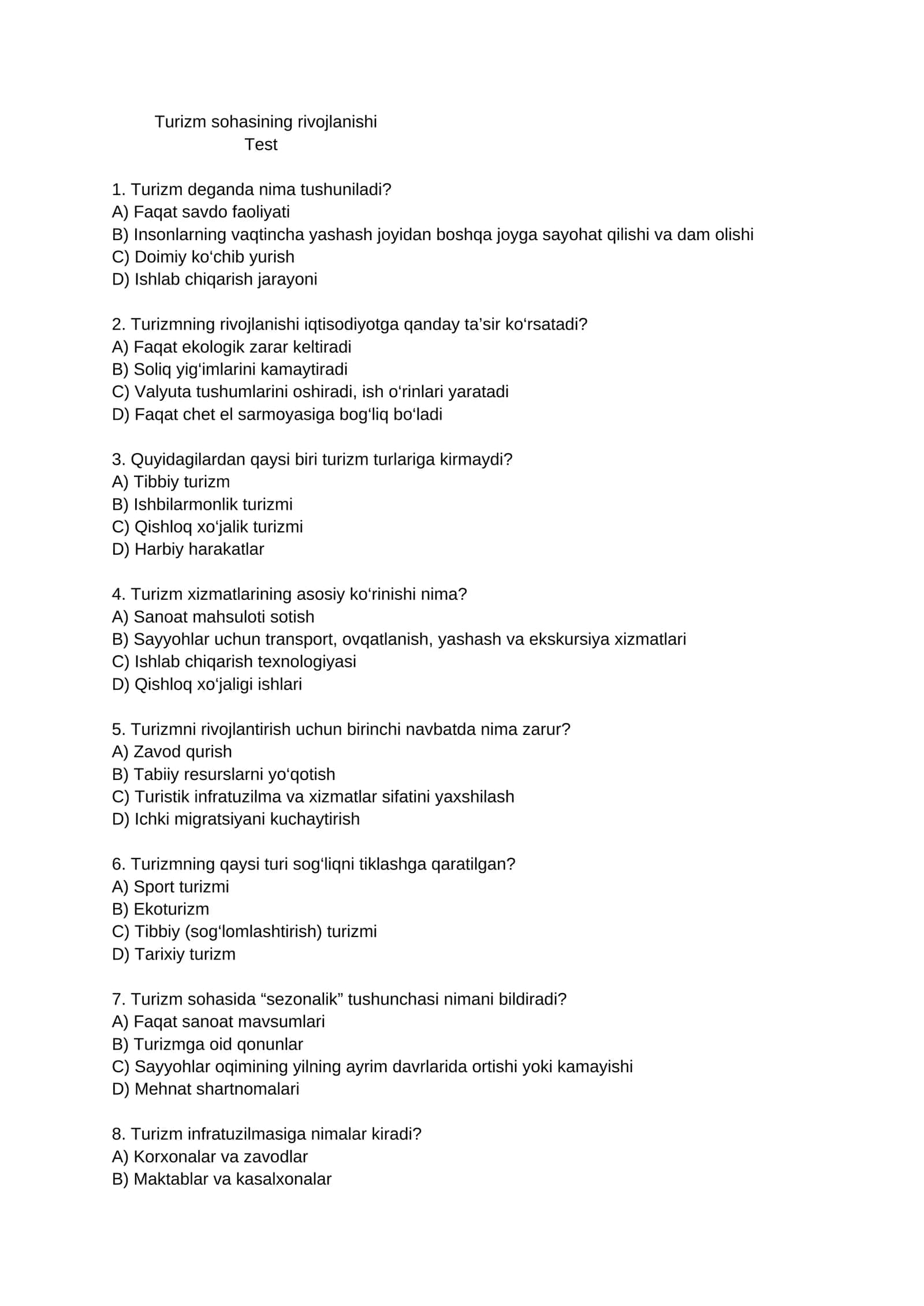 Turizm sohasining rivojlanishi 1