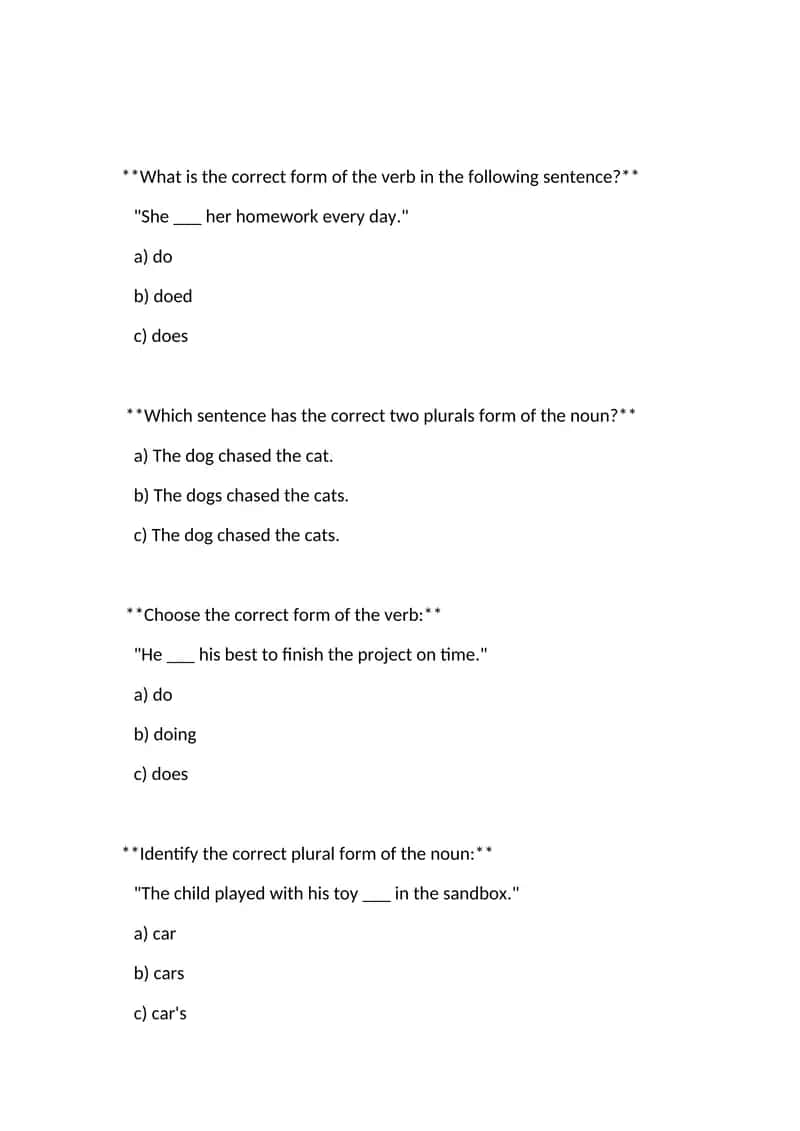 Correct Form of Verbs and Plurals 1