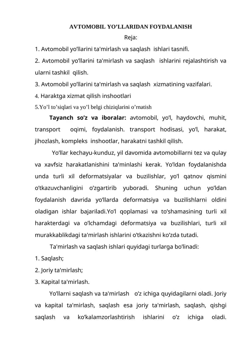 Avtomobil Yo'llaridan Foydalanish 1