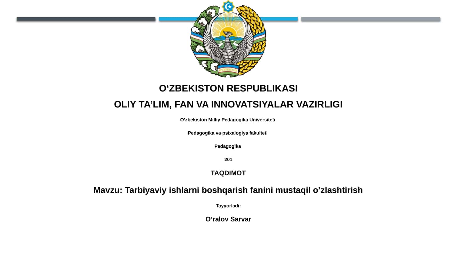Tarbiyaviy ishlarni boshqarish fanini mustaqil o’zlashtirish 1