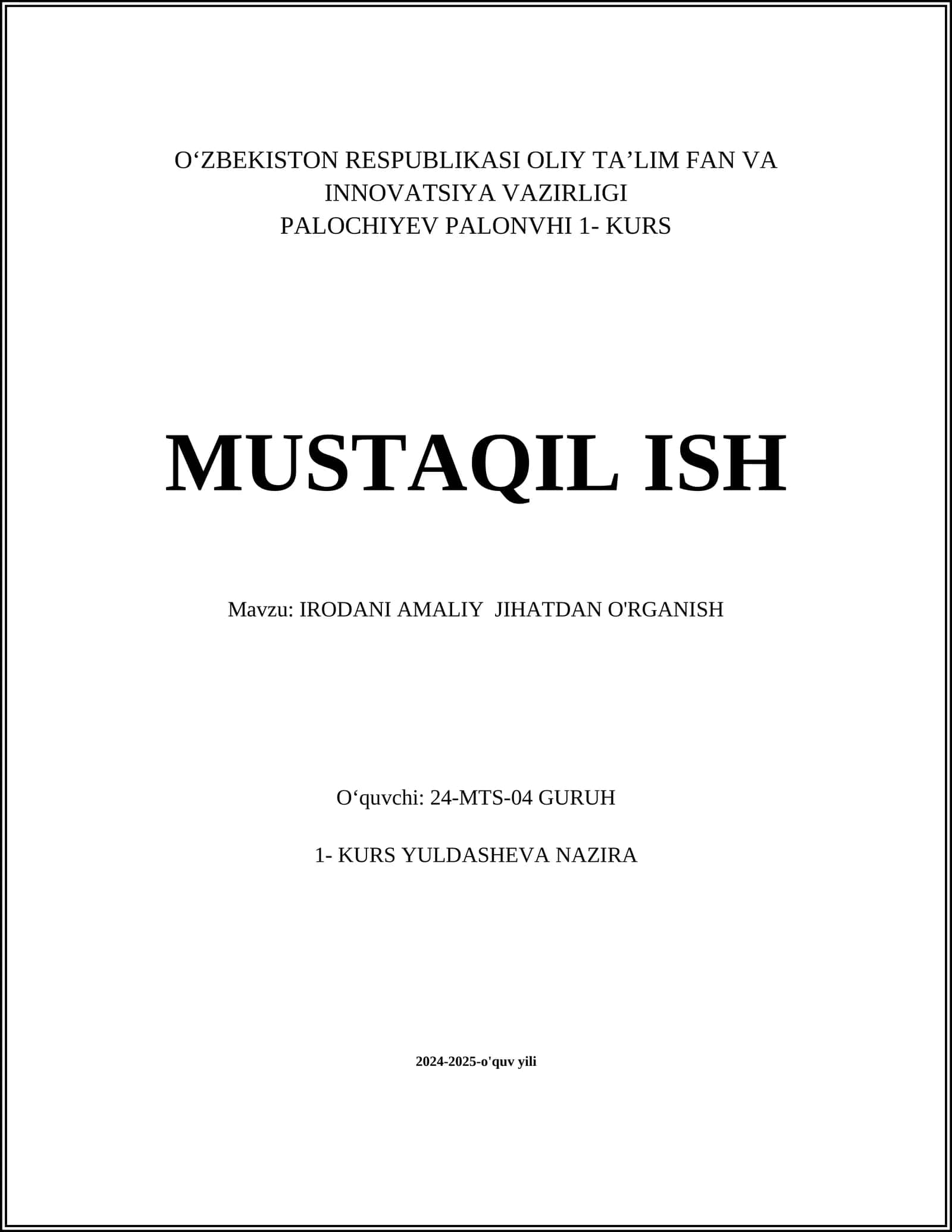 IRODANI AMALIY JIHATDAN O'RGANISH 1