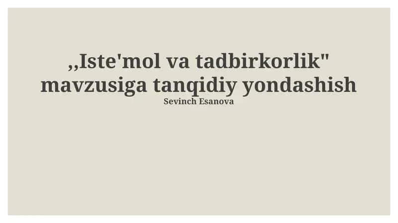 Iste'mol va tadbirkorlik 1