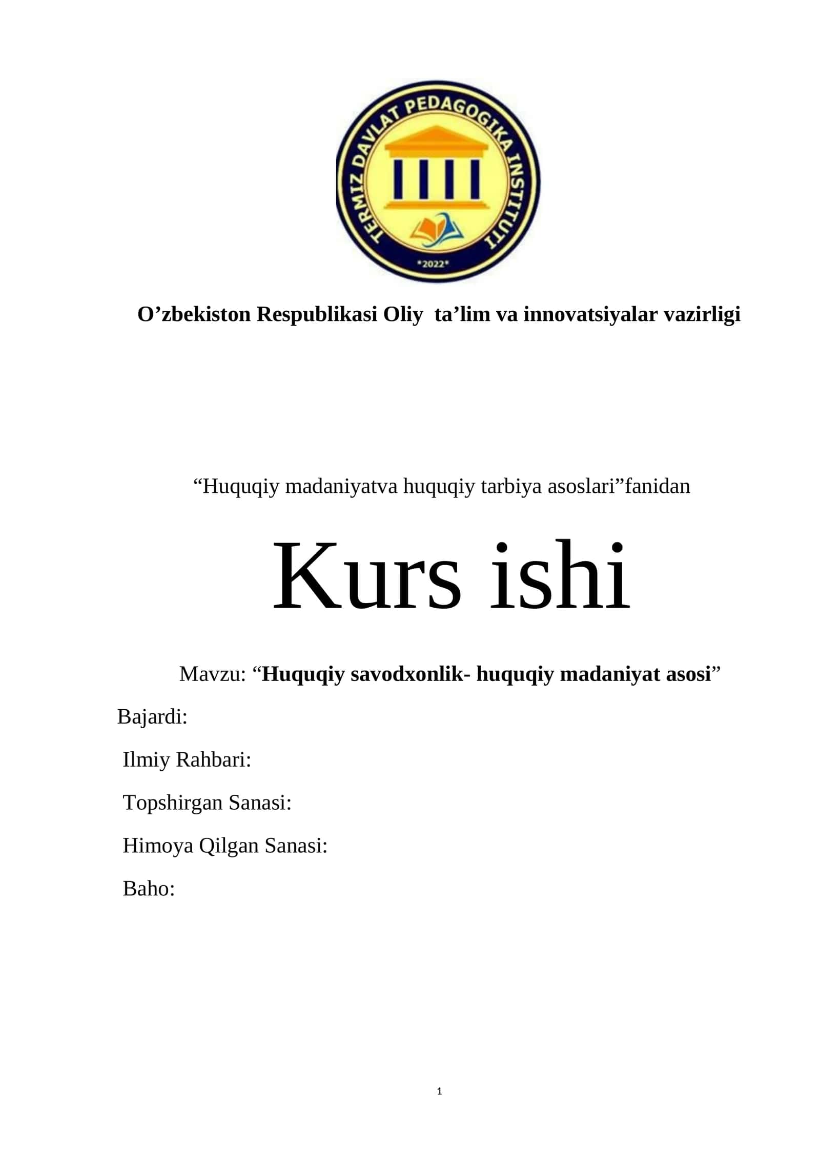 Huquqiy savodxonlik- huquqiy madaniyat asosi 1