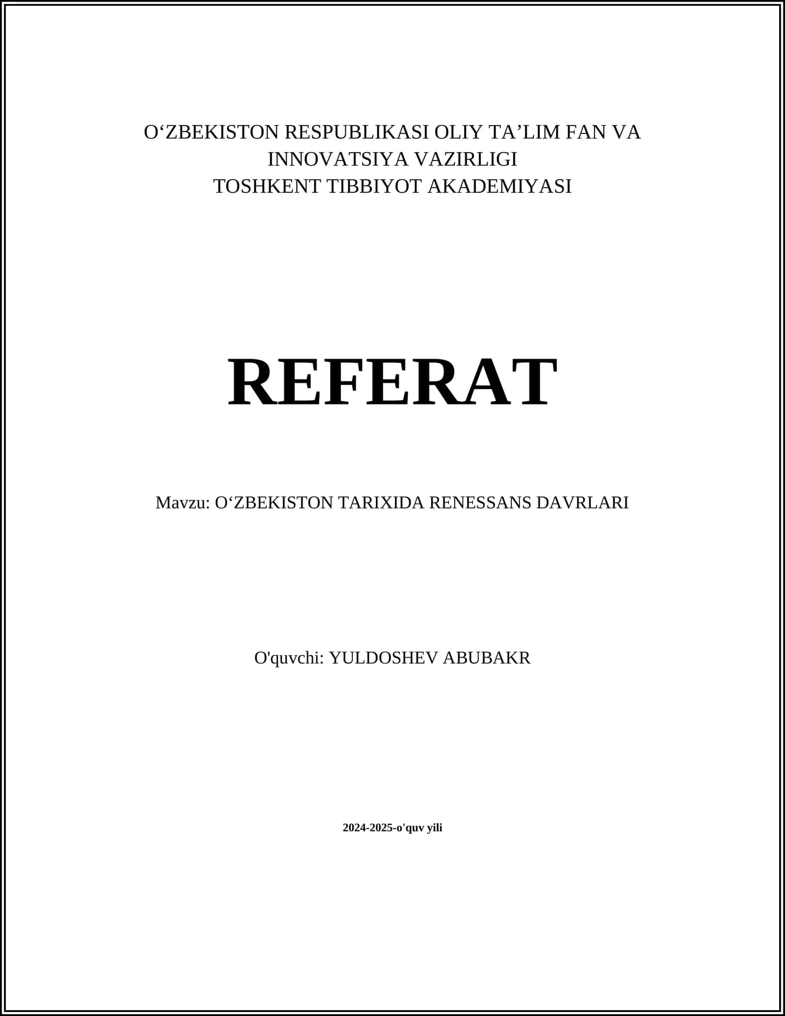 O'ZBEKISTON TARIXIDA RENESSANS DAVRLARI 1