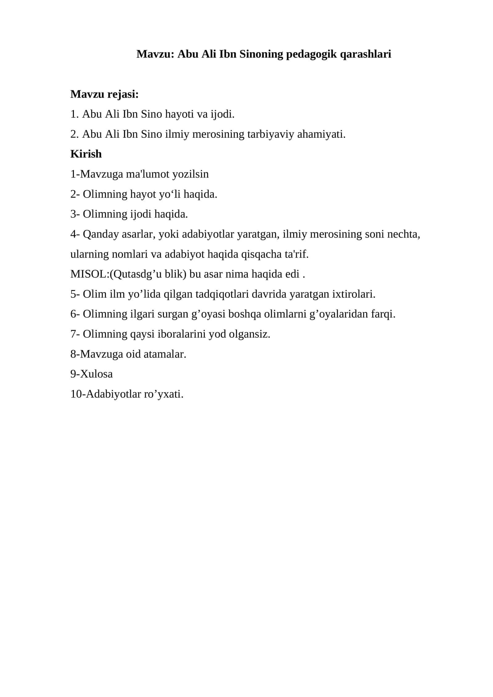 Abu Ali Ibn Sinoning pedagogik qarashlari 1