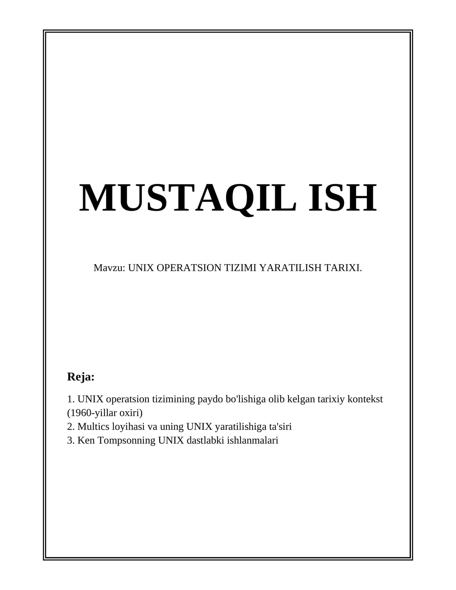 UNIX OPERATSION TIZIMI YARATILISH TARIXI 1