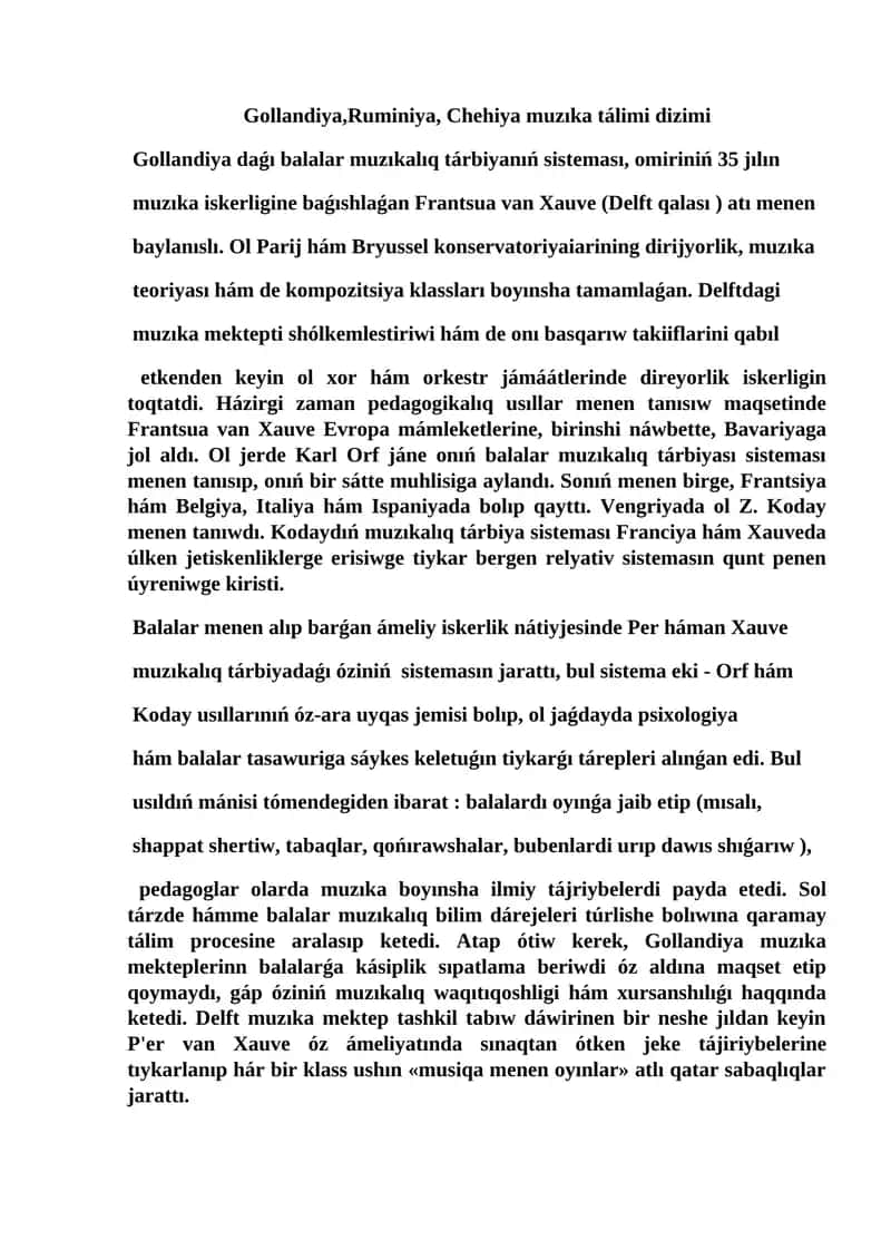 Gollandiya,Ruminiya, Chehiya muzıka tálimi dizimi 1