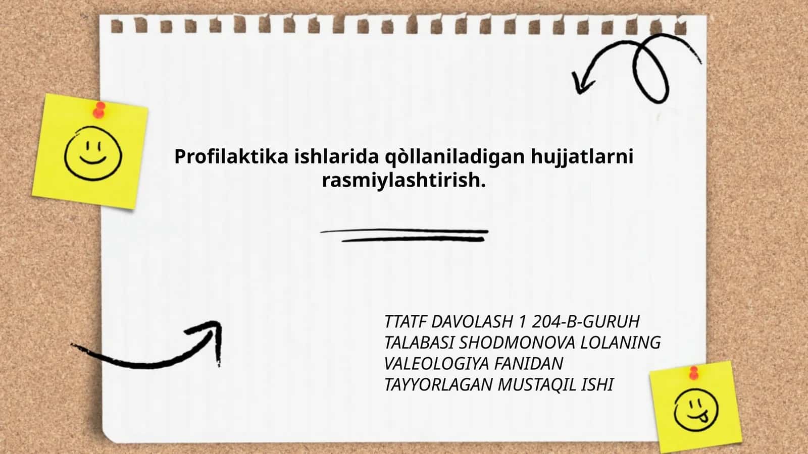 TTATF DAVOLASH 1 204-B-GURUH TALABASI SHODMONOVA LOLANING VALEOLOGIYA FANIDAN TAYYORLAGAN MUSTAQIL ISHI 1