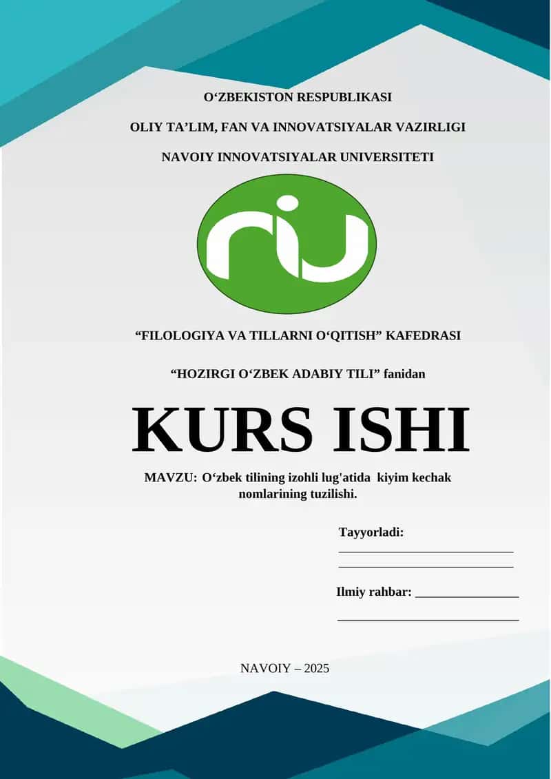 Oʻzbek tilining izohli lug'atida kiyim kechak nomlarining tuzilishi 1