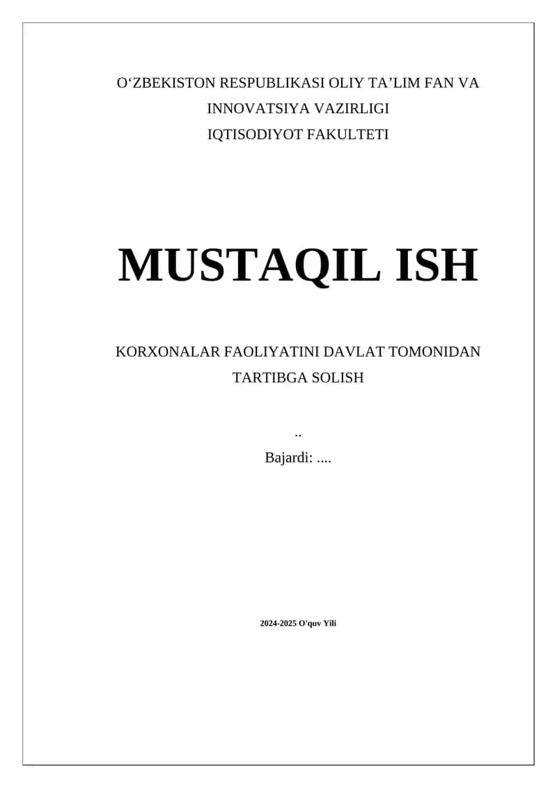 Korxonalar faoliyatini davlat tomonidan tartibga solish 1