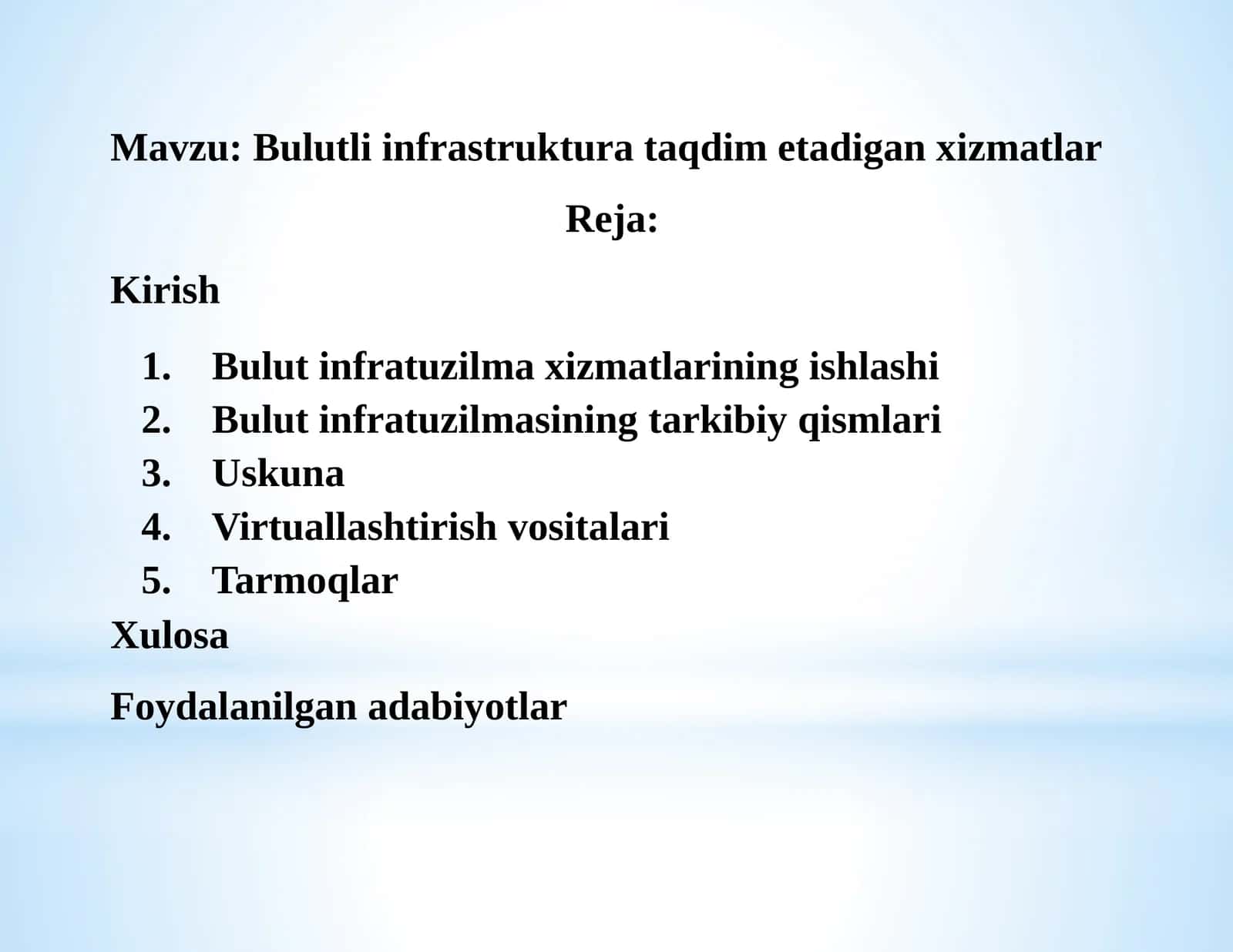 Bulutli infrastruktura taqdim etadigan xizmatlar 1