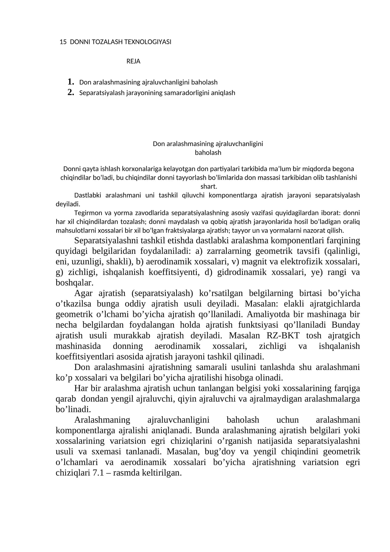 15 DONNI TOZALASH TEXNOLOGIYASI 1