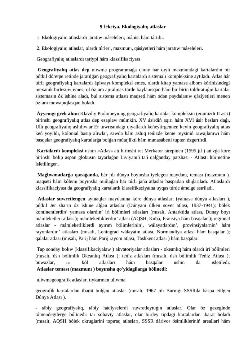 9-lekciya. Ekologiyalıq atlaslar 1