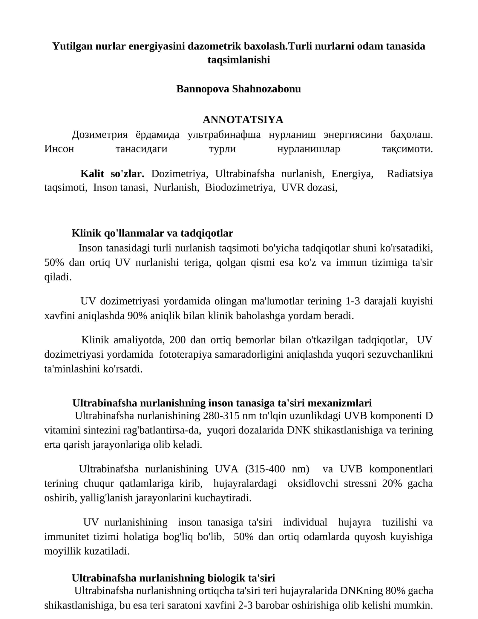 Dozimetriya va ultrabinafsha nurlanishi 1