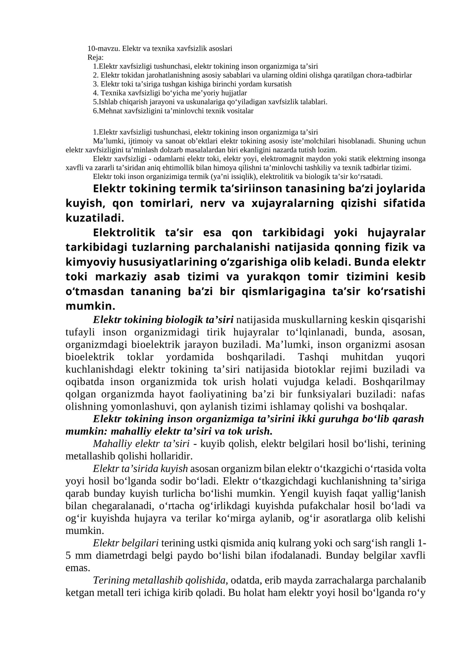 Elektr va texnika xavfsizlik asoslari 1