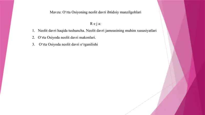 O‘rta Osiyoning neolit davri ibtidoiy manzilgohlari 1