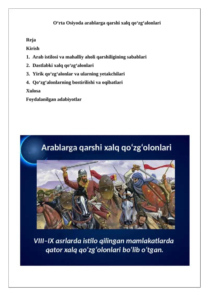 Arab istilosi va mahalliy aholi qarshiligining sabablari 1