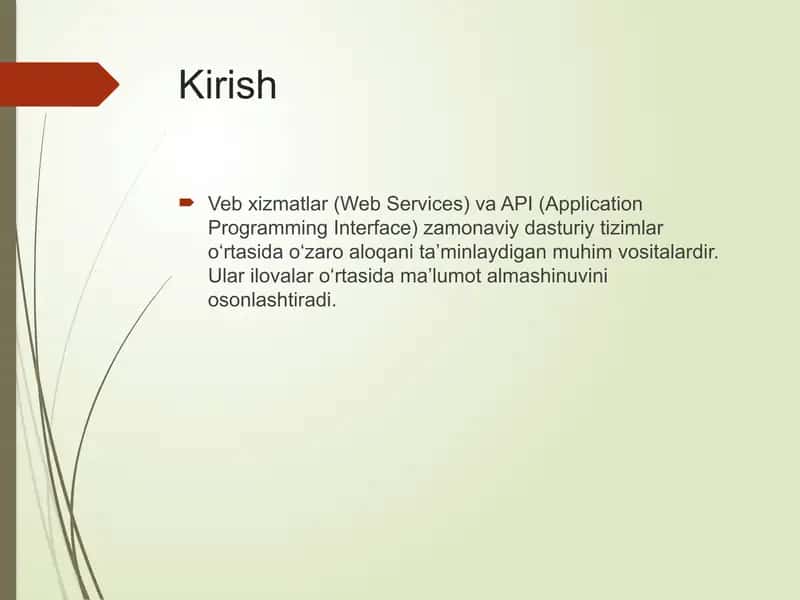 Veb xizmatlar(Web Services) va API (Application Programming Interface) 1