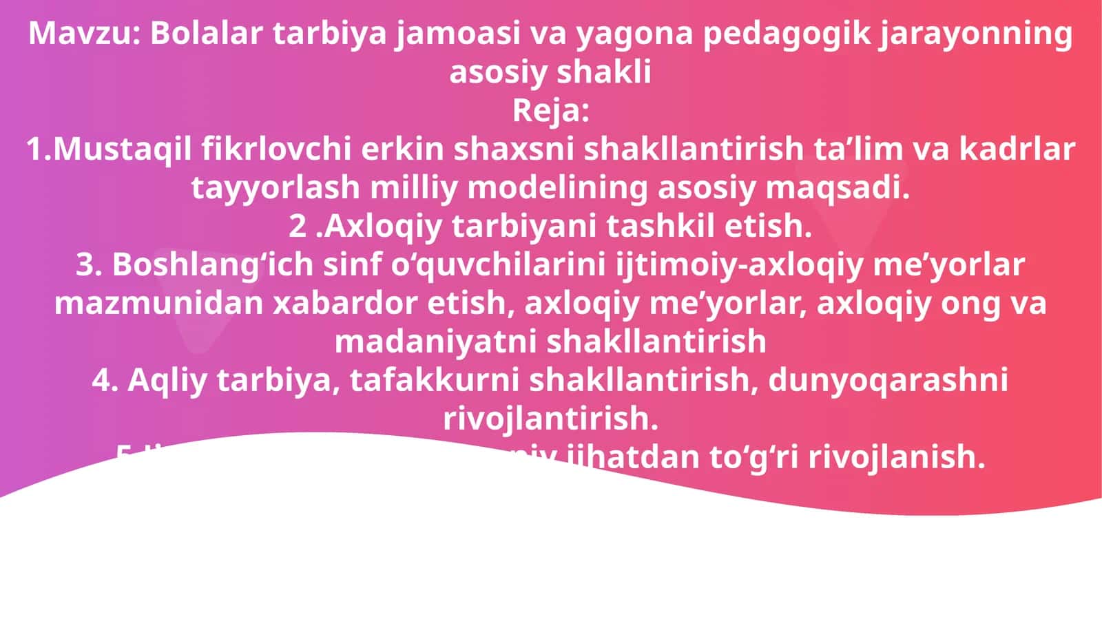 Bolalar tarbiya jamoasi va yagona pedagogik jarayonning asosiy shakli 1