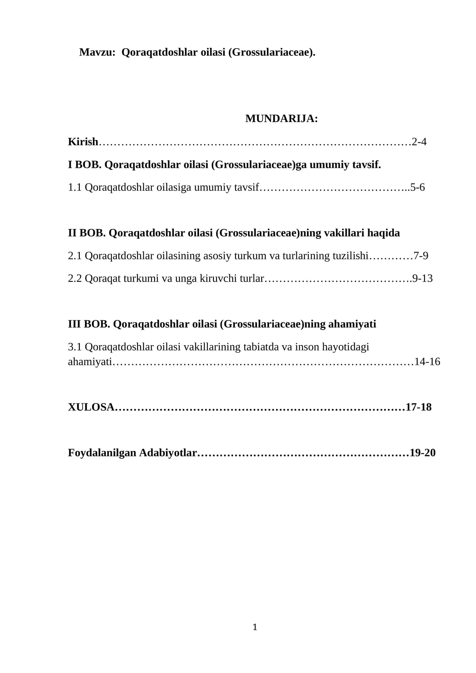 Qoraqatdoshlar oilasi (Grossulariaceae) 1