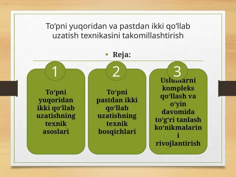 To‘pni yuqoridan va pastdan ikki qo‘llab uzatish texnikasini takomillashtirish 1
