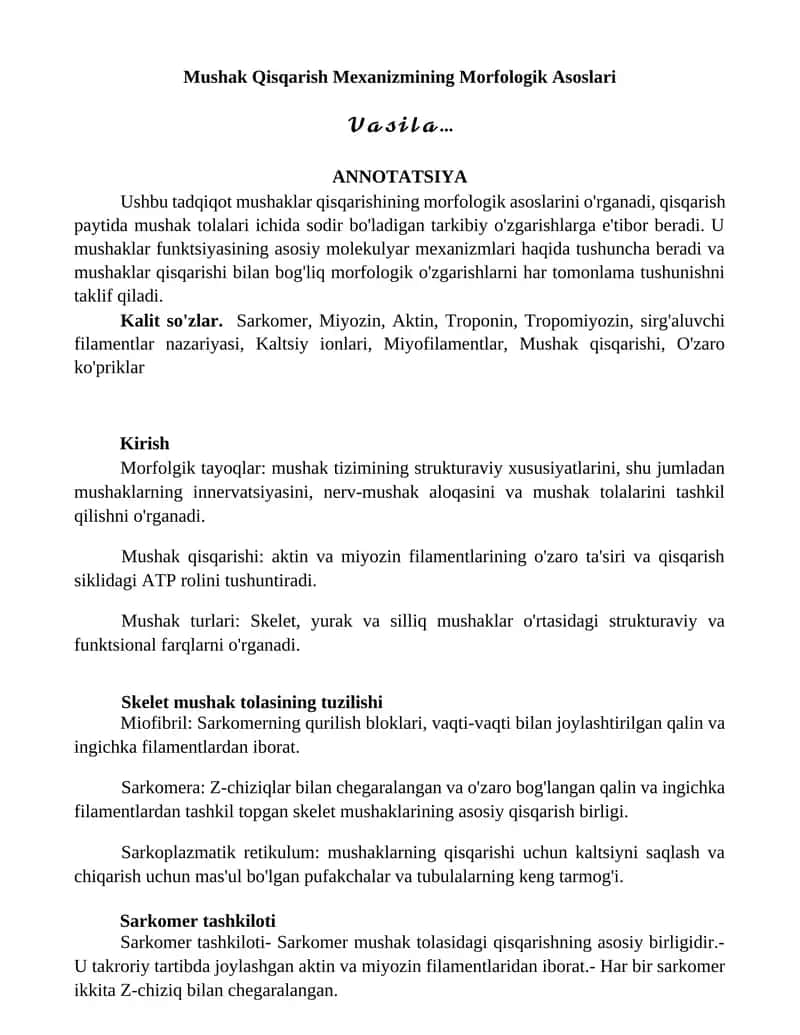 Mushak Qisqarish Mexanizmining Morfologik Asoslari 1