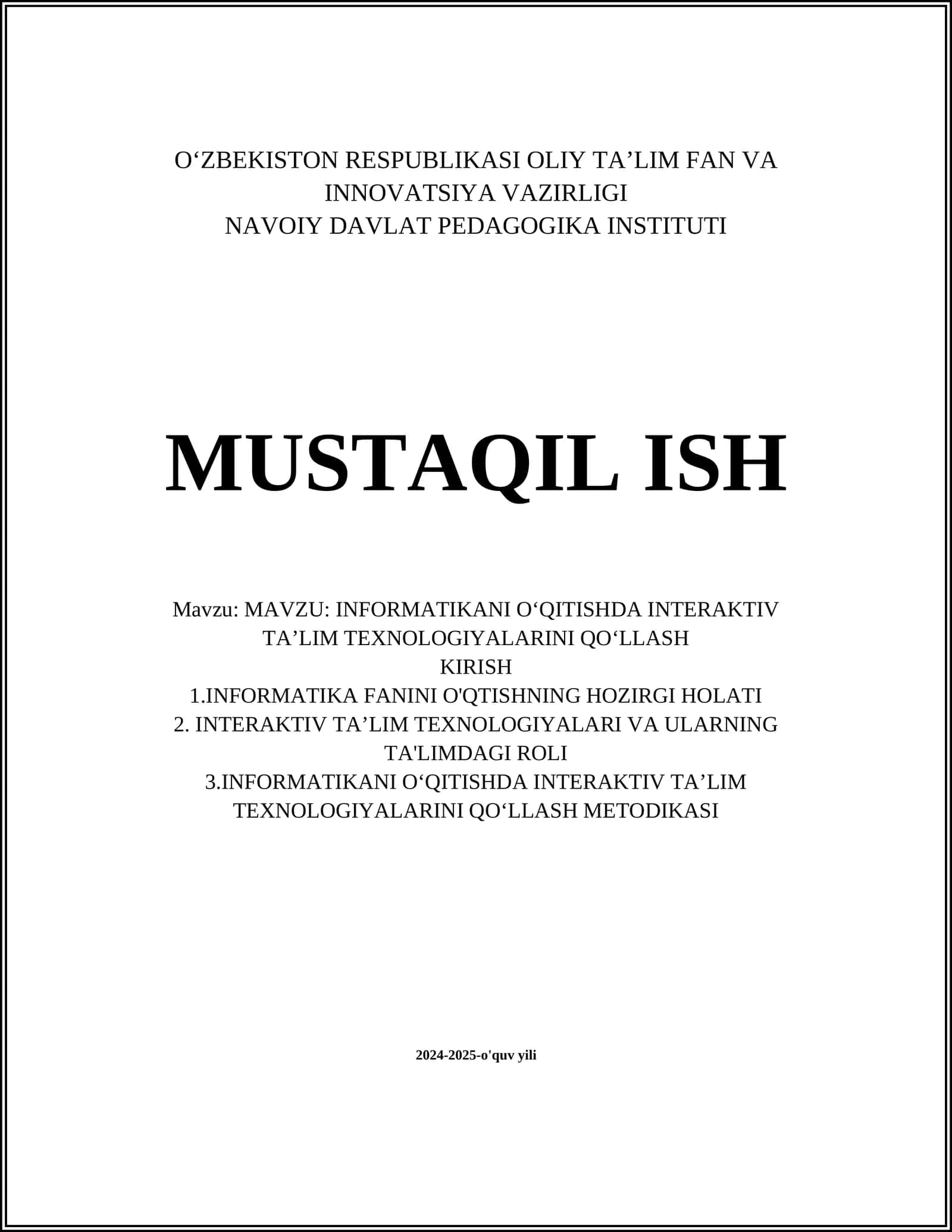 INFORMATIKANI O‘QITISHDA INTERAKTIV TA’LIM TEXNOLOGIYALARINI QO‘LLASH 1