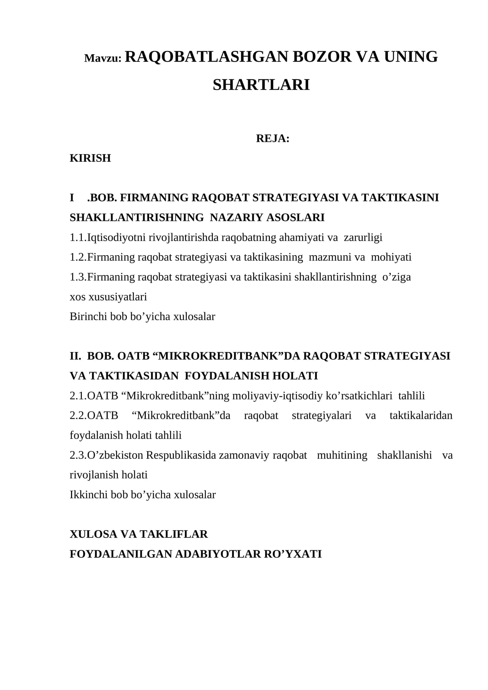 RAQOBATLASHGAN BOZOR VA UNING SHARTLARI 1