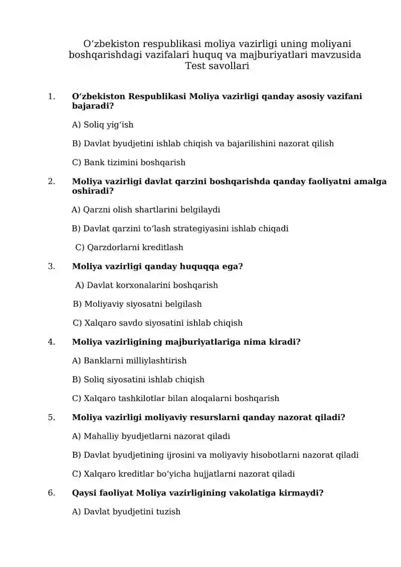 Test savollari