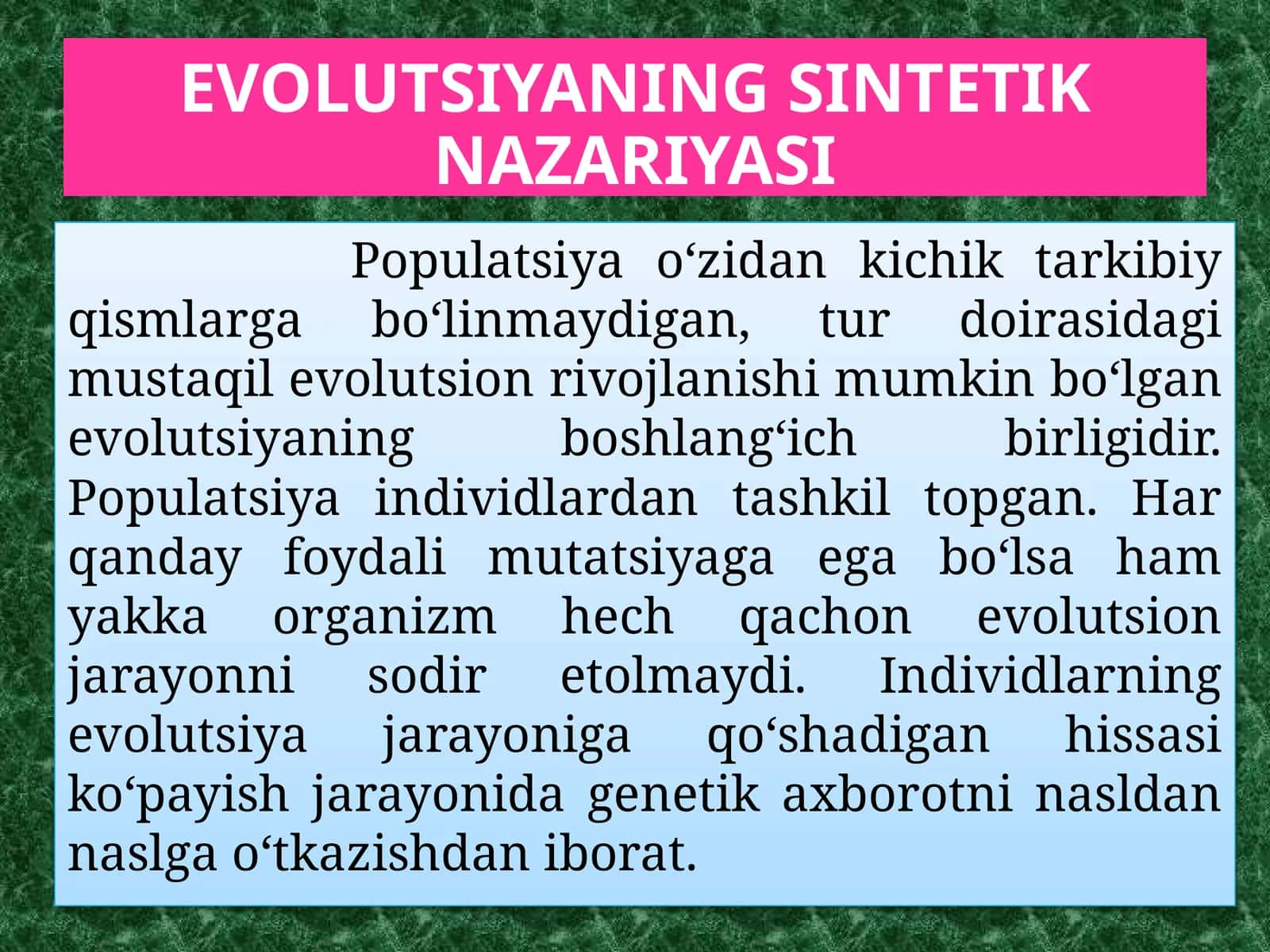EVOLUTSIYANING SINTETIK NAZARIYASI 1