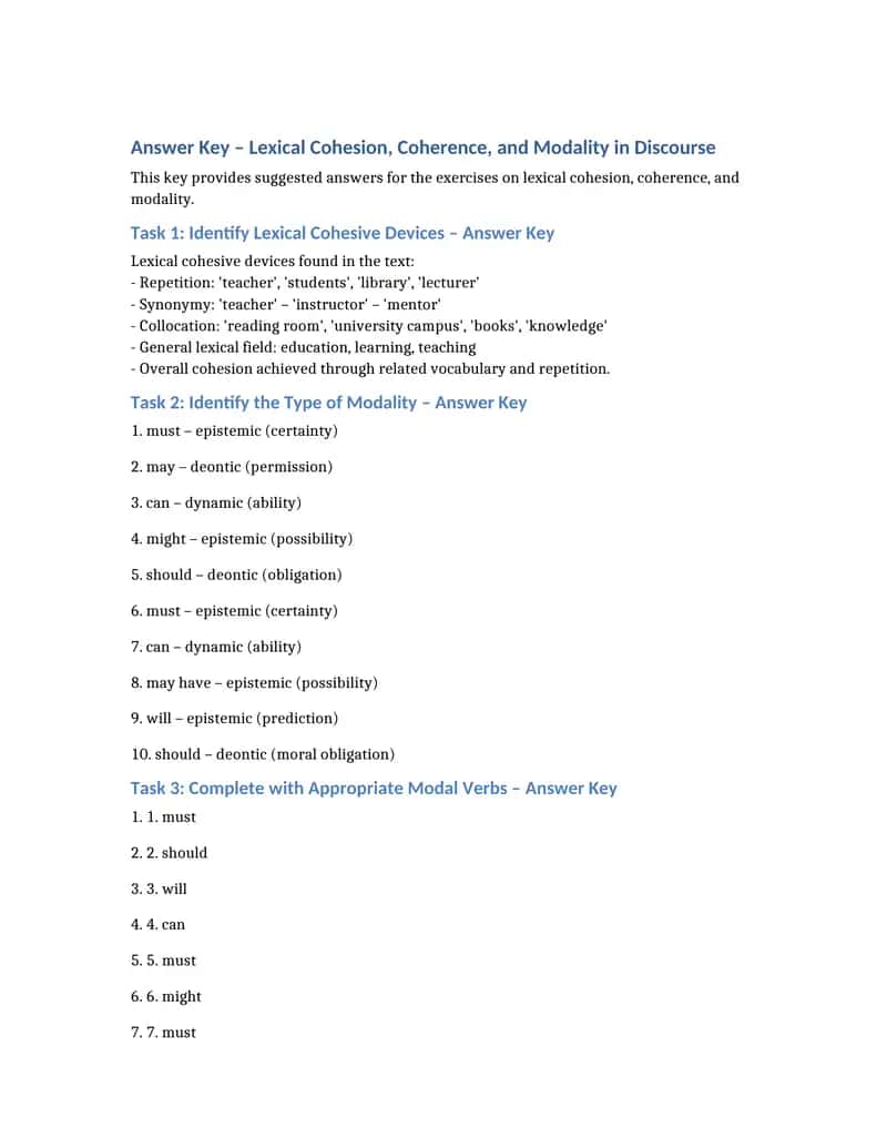 Answer key lexical cohesion and modality 1