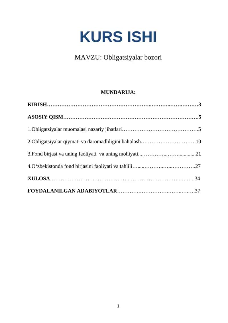 Obligatsiyalar bozori 1