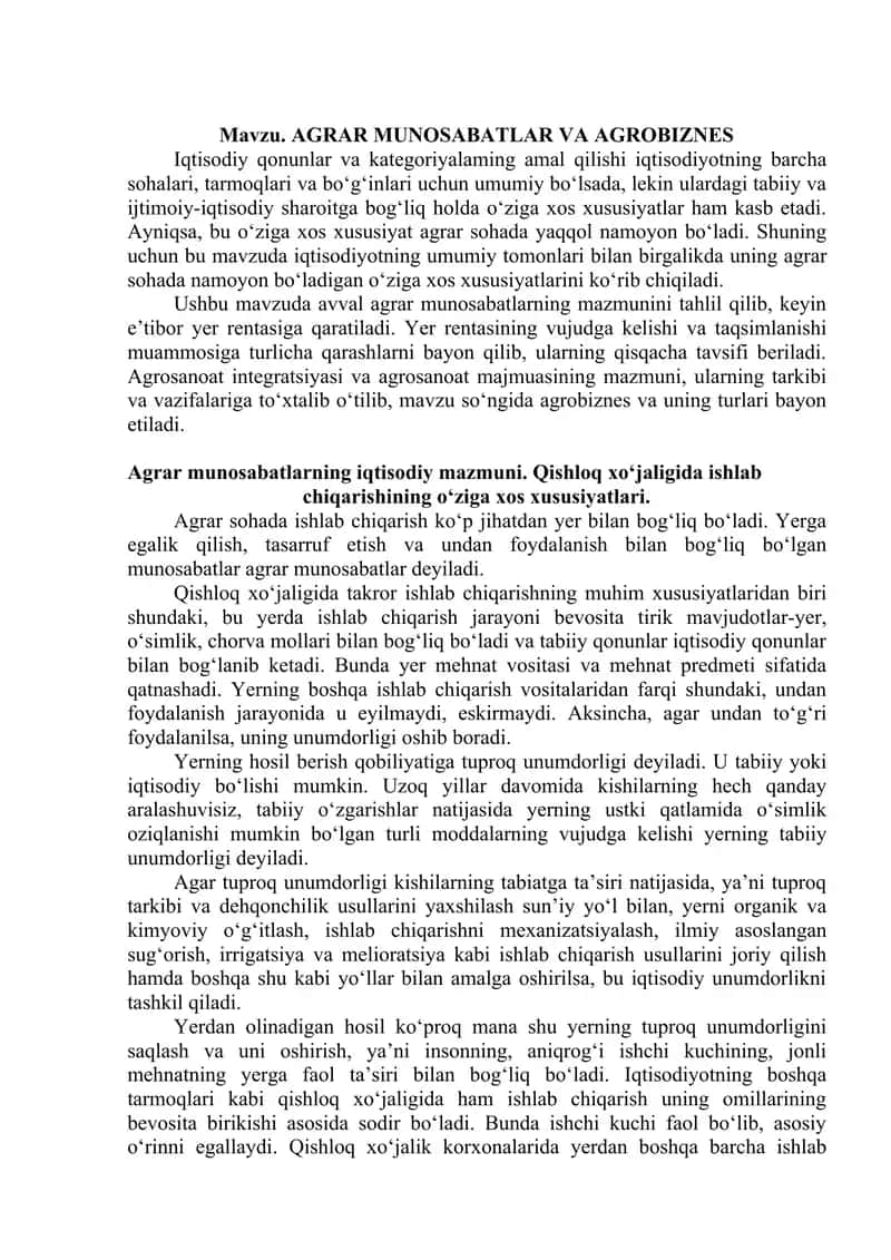AGRAR MUNOSABATLAR VA AGROBIZNES 1