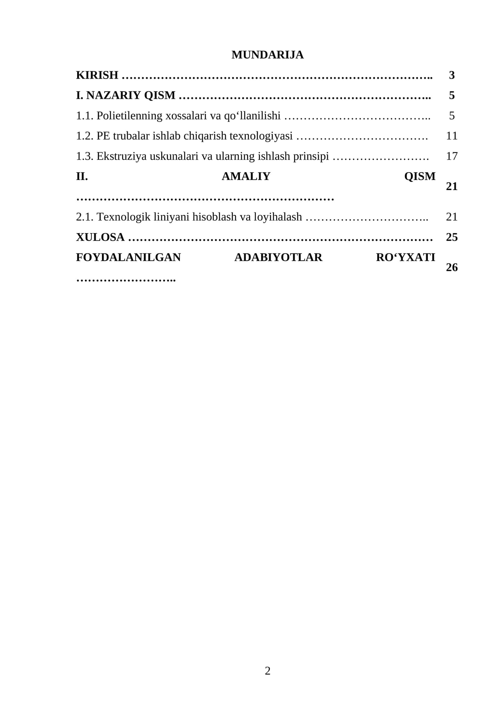 Sanoat markasi P-Y456 boʻlgan PE dan diametri 250 mm truba chiqarish texnologik liniyasini loyihalash. Q=380 kg/soat. 1