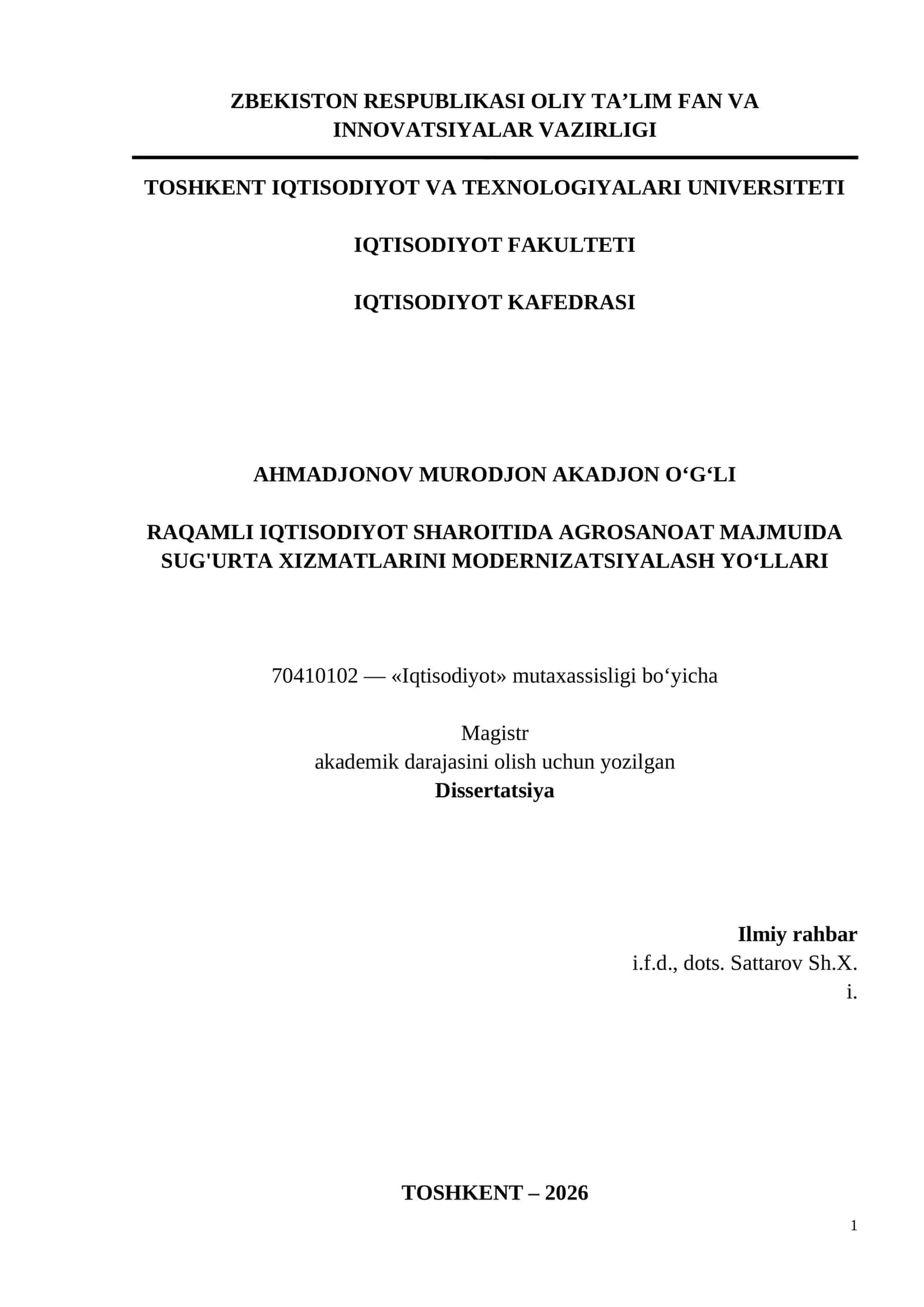 AGROSANOAT MAJMUIDA SUG'URTA XIZMATLARINI MODERNIZATSIYALASH YO‘LLARI 1