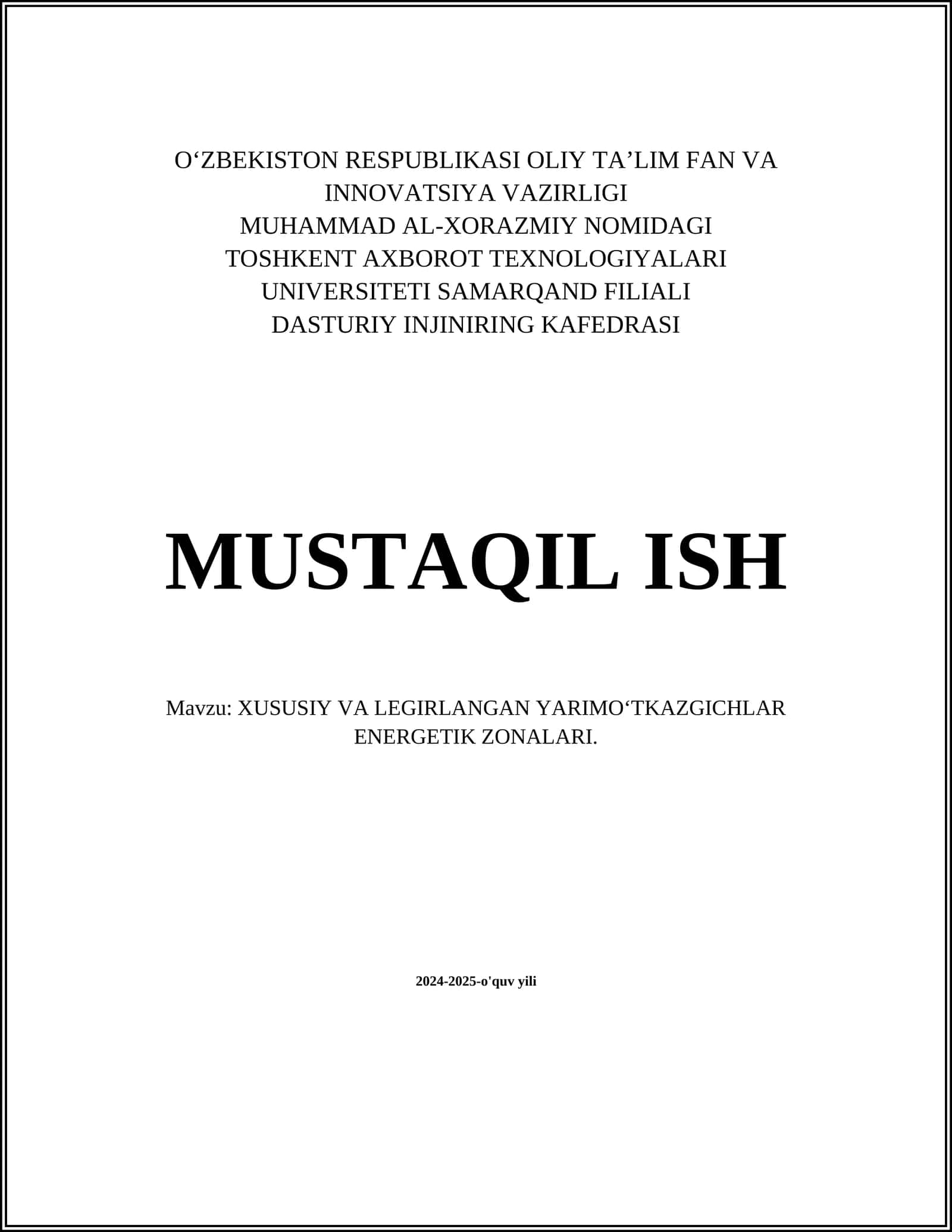 XUSUSIY VA LEGIRLANGAN YARIMO‘TKAZGICHLAR ENERGETIK ZONALARI 1