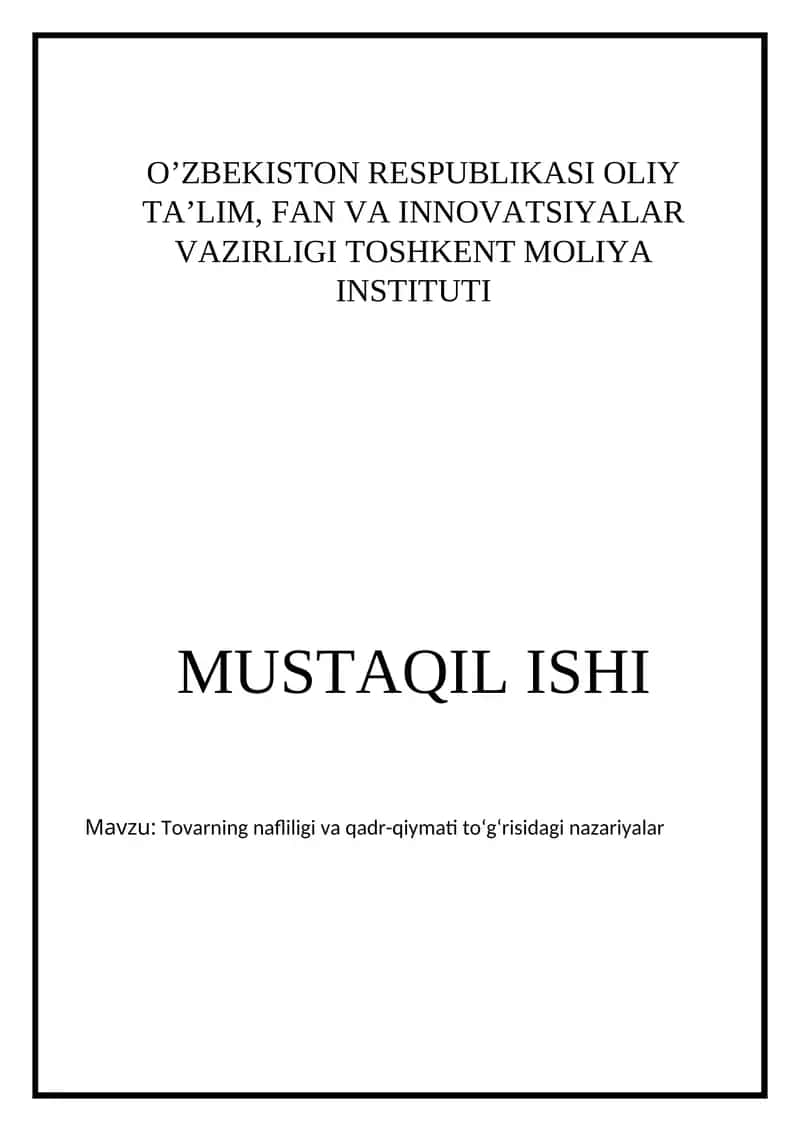 Tovarning nafliligi va qadr-qiymati to‘g‘risidagi nazariyalar 1