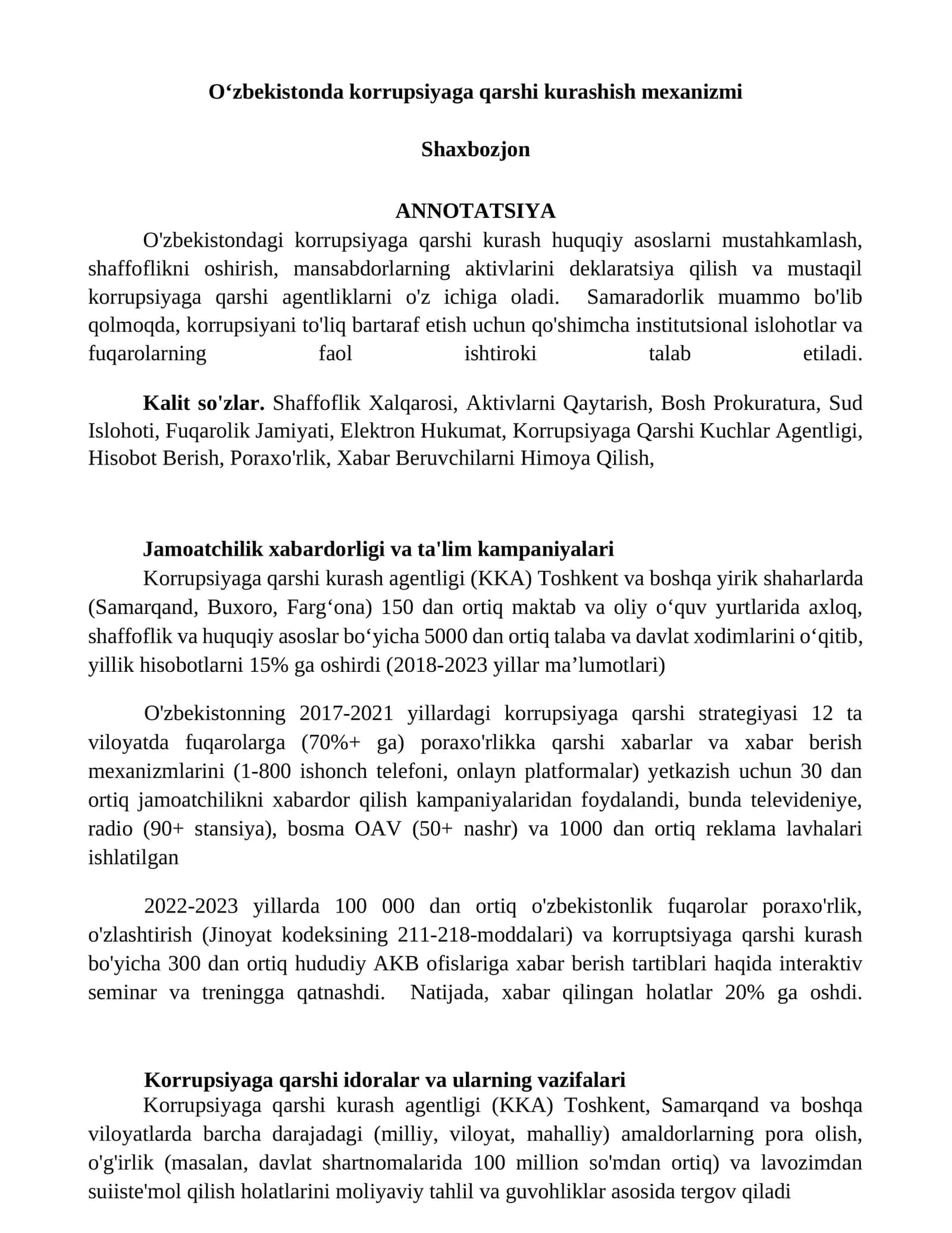 Korrupsiyaga qarshi kurashish mexanizmi 1
