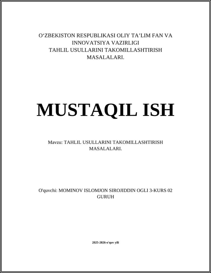 Statistik tahlil usullarini takomillashtirish 1