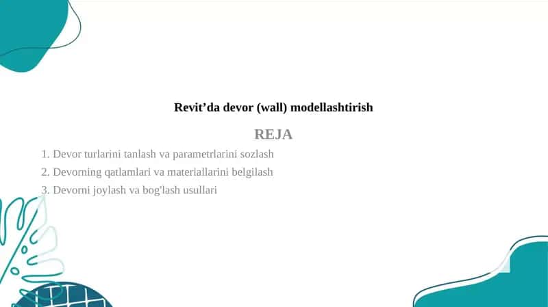 Revitʼda devor (wall) modellashtirish 1