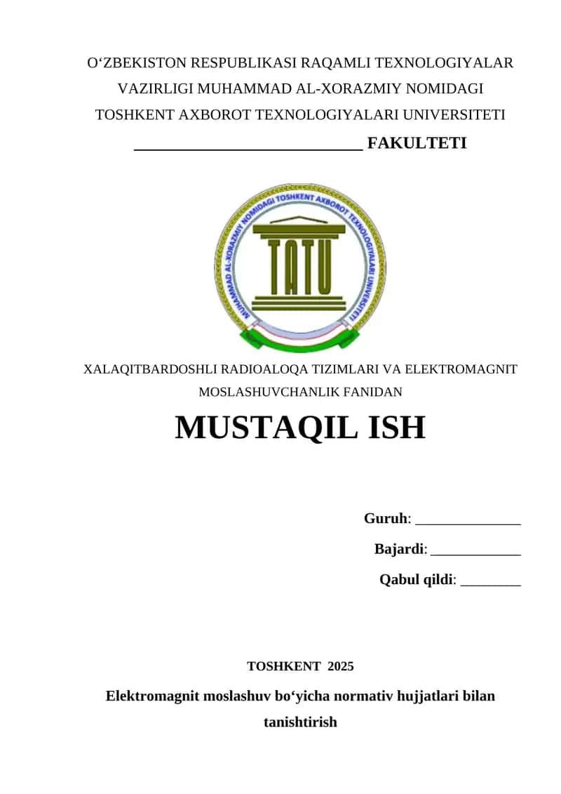 Elektromagnit moslashuv bo‘yicha normativ hujjatlari bilan tanishtirish 1