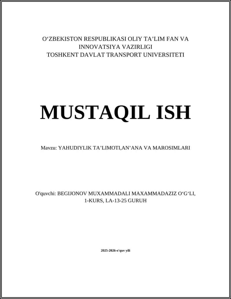 YAHUDIYLIK TAʼLIMOTI,ANʼANA VA MAROSIMLARI 1