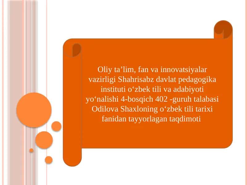 O'zbek tilida tarix fanidan ta'lim 1